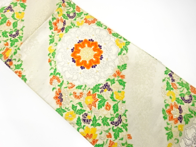 JAPANESE KIMONO / ANTIQUE FUKURO OBI / SILK / WOVEN FLOWER CREST